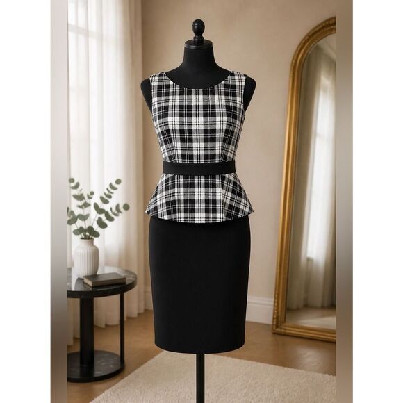 Aa Studio Dresses & Skirts - BLACK & WHITE SLEEVELESS DRESS w PEPLUM SIZE 8